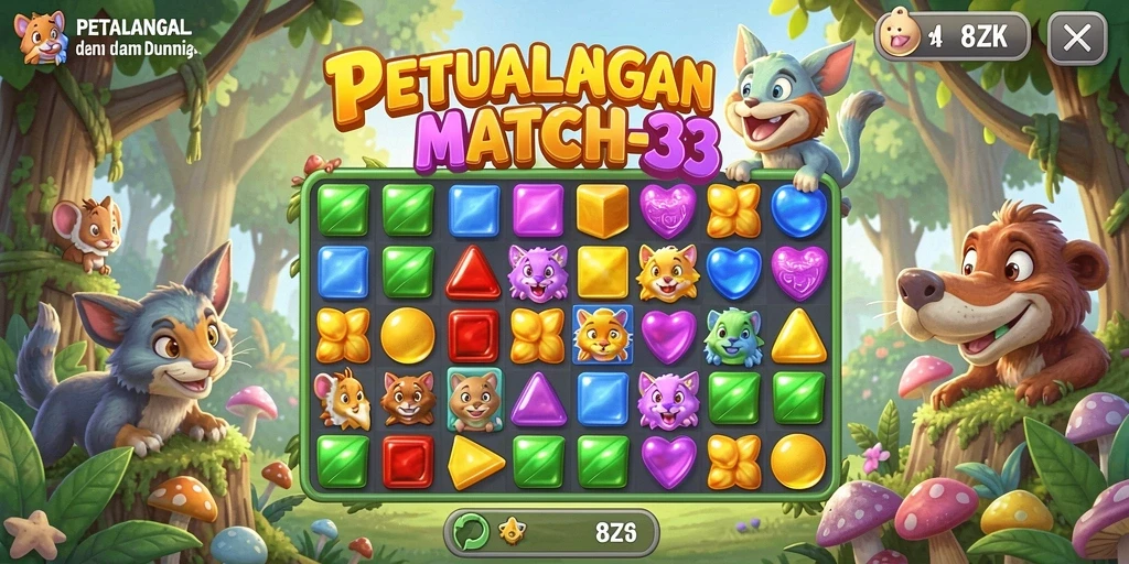Screenshot gameplay 8ZK menampilkan momen seru dalam mencocokkan elemen.