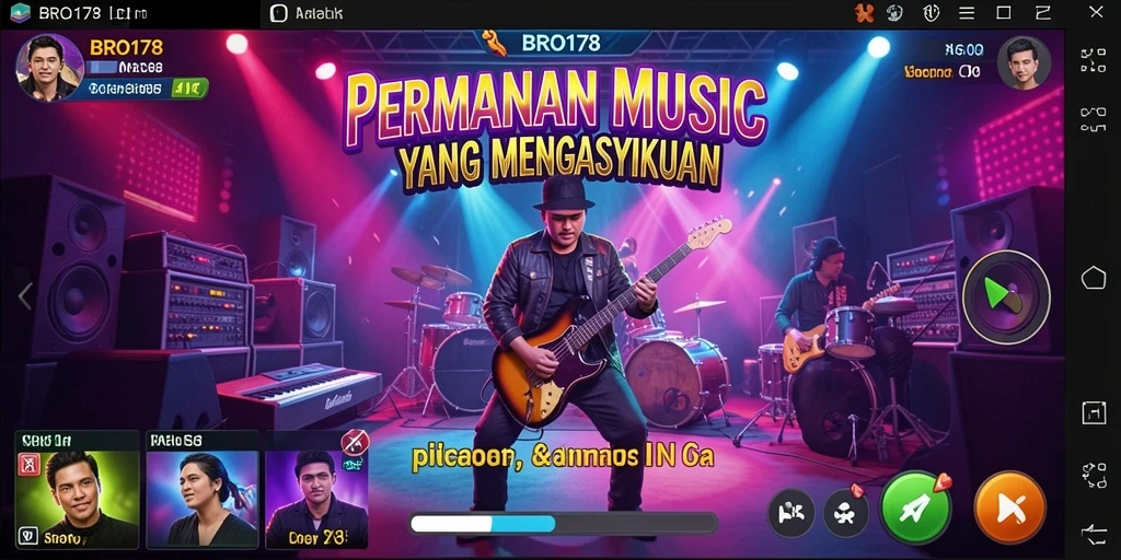 Screenshot utama BRO178 menunjukkan pemain menikmati tantangan musik yang seru.