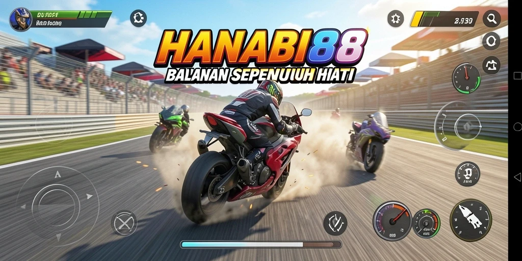 Tampilan gameplay yang mendebarkan dalam permainan Motor Racing.