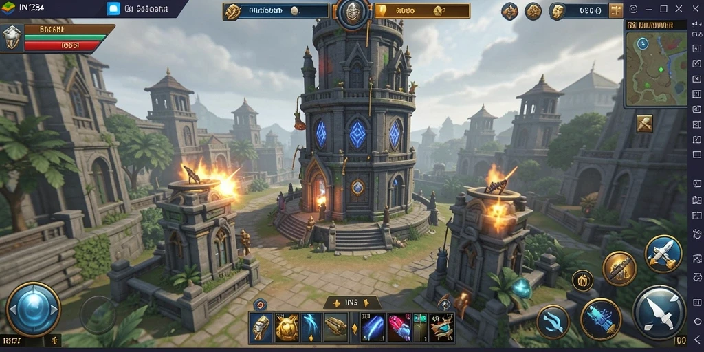 Tangkapan layar gameplay IN1234 menampilkan pertempuran menara yang mendebarkan.