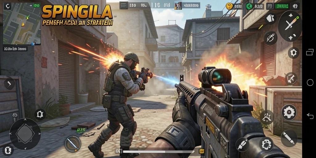 Tangkapan layar gameplay SPINGILA menampilkan aksi tembak-menembak yang mendebarkan.
