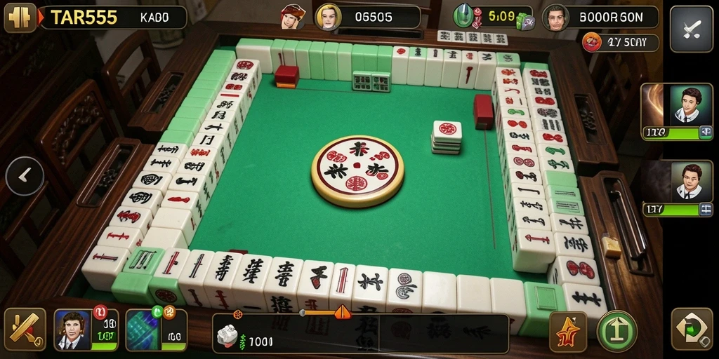 Tangkapan layar TAR555 menampilkan gameplay Mahjong yang penuh strategi.