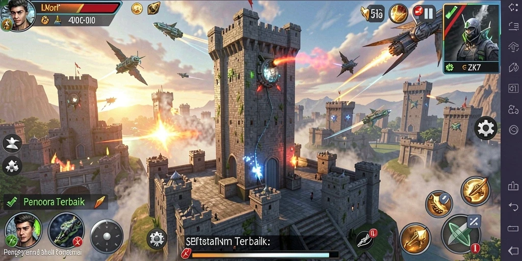 Tampilan gameplay ZK7 yang seru dan menegangkan dalam pertahanan menara.